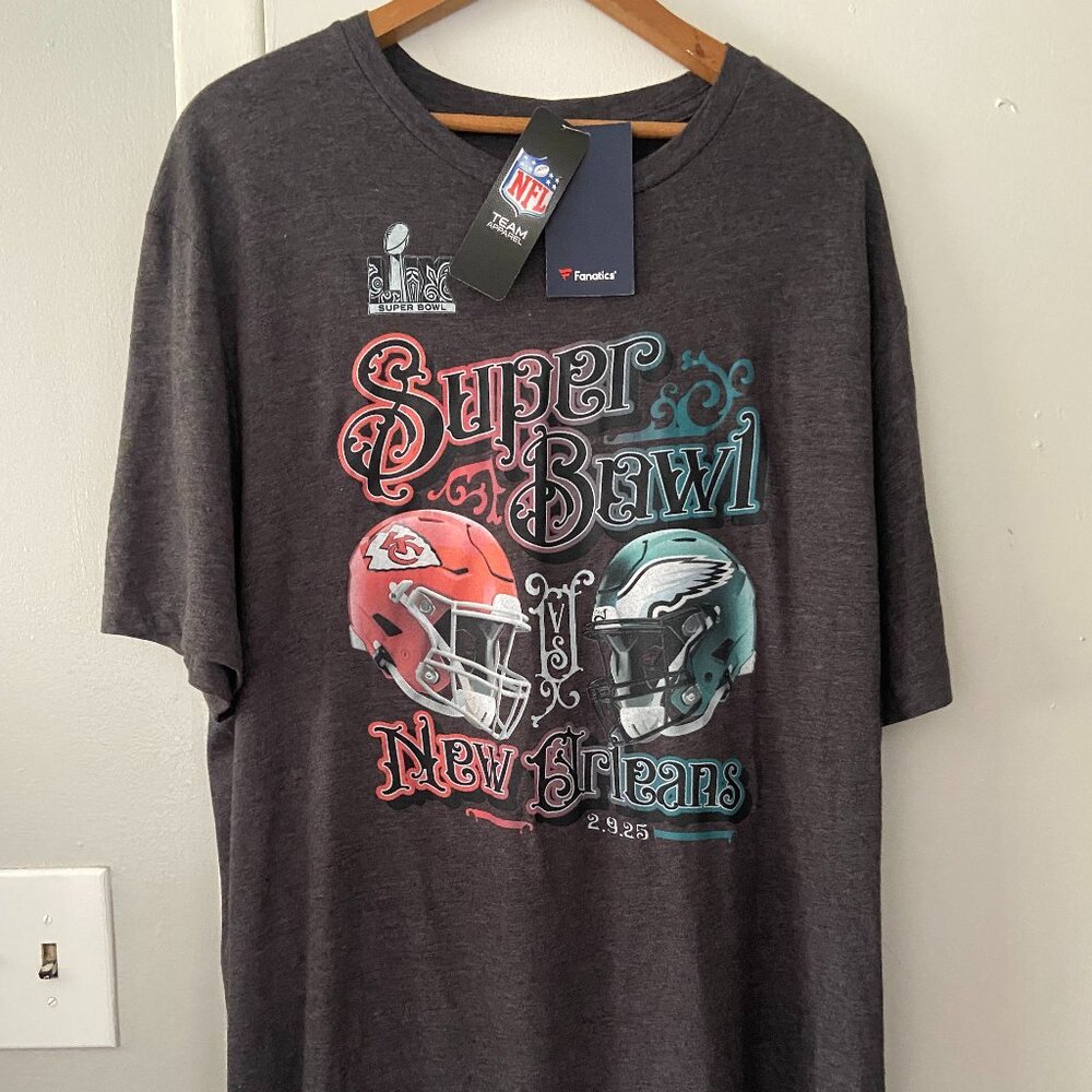 NEW Super Bowl LIX BRAWL IN NEW ORLEANS Chiefs Eagles T-Shirt Men's XL Fanatics